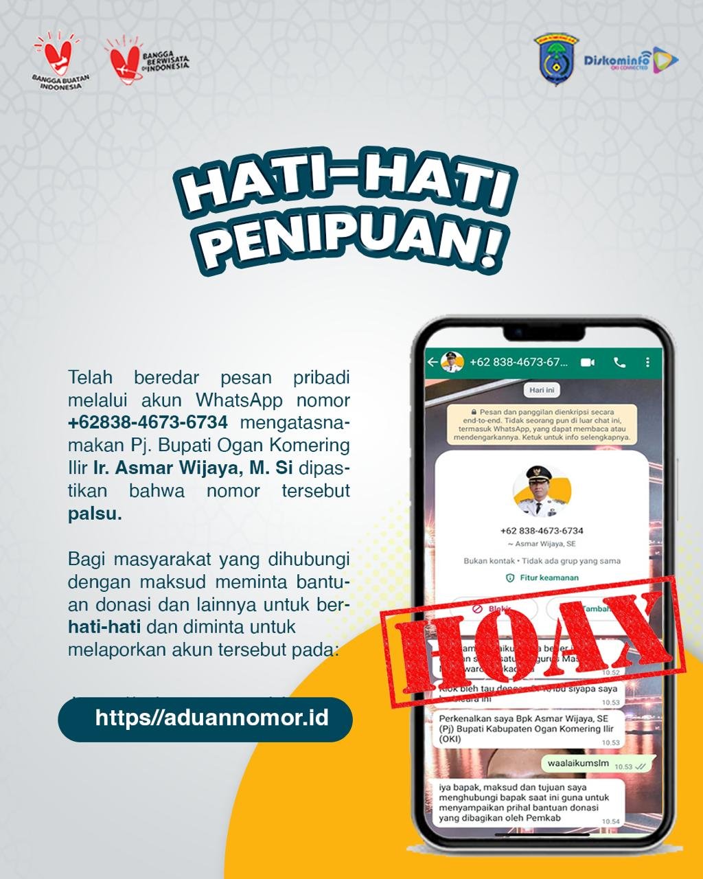 Modus Penipuan Catut Nama Pj Bupati, Diskominfo OKI Minta Warga Hati-Hati Modus Penipuan Catut Nama Pj Bupati, Diskominfo OKI Minta Warga Hati-Hati