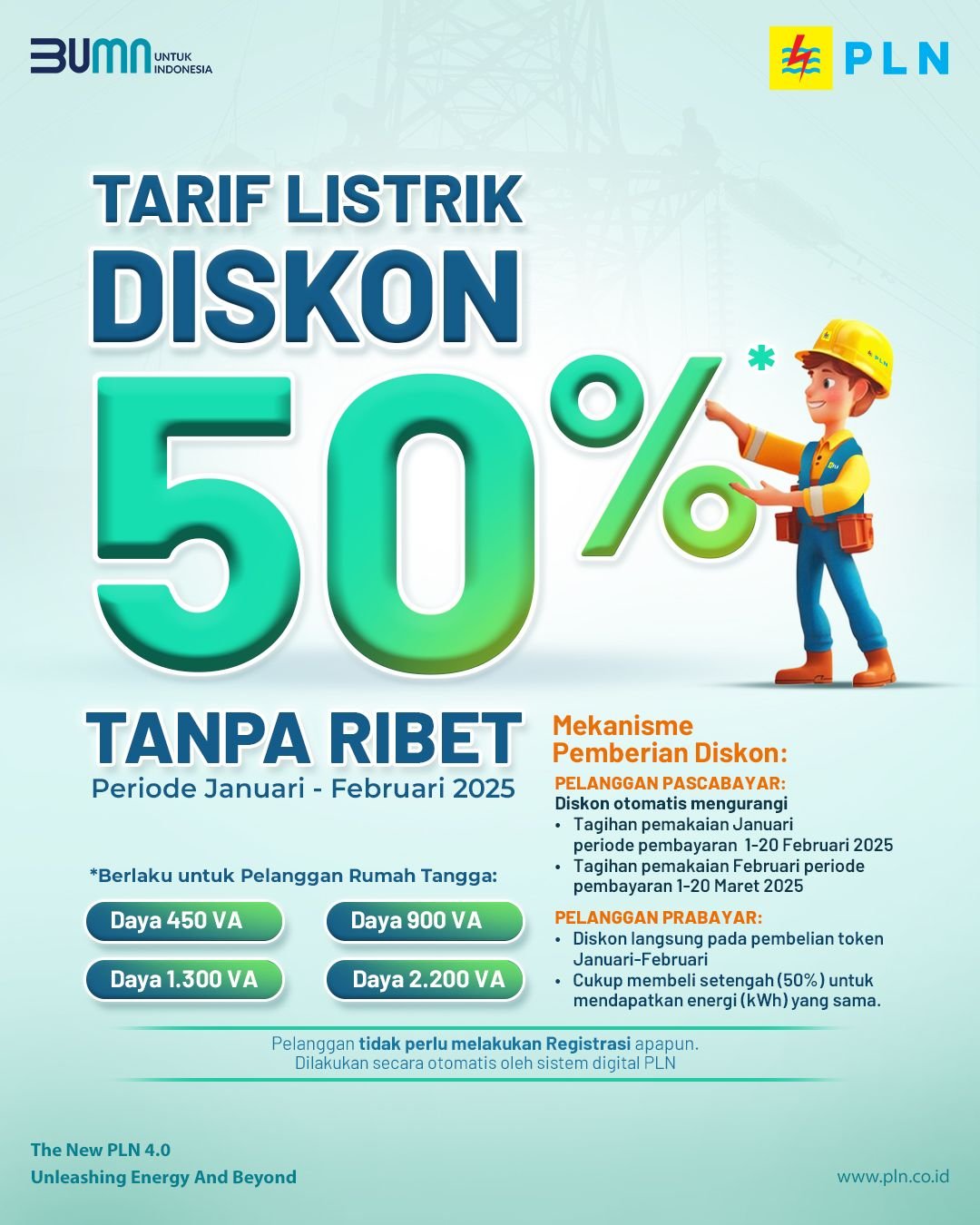 Diskon Listrik 50 Persen Berlaku Hingga Februari 2025 ! Tanpa Robet Diskon Listrik 50 Persen Berlaku Hingga Februari 2025 ! Tanpa Robet